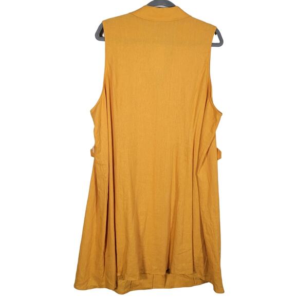 ModCloth Coasting Along Dress Sz 24 Linen Blend Mustard Yellow Button Front Midi - Picture 3 of 9